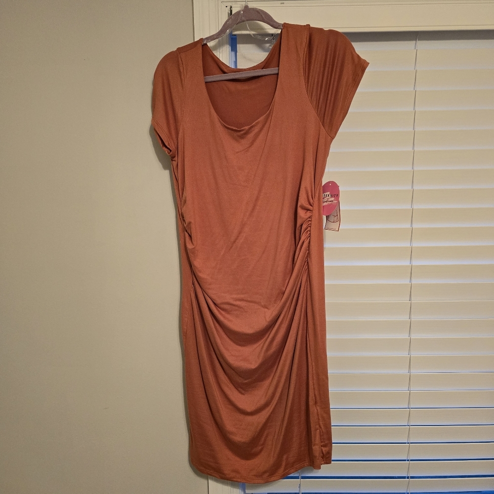 Ruched Jersey Maternity Coral Dress- Medium